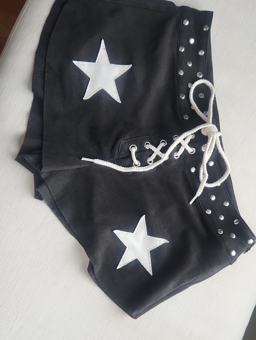 Forever 21 Black Faux Suede Lace-Up Shorts with White Star Appliqués